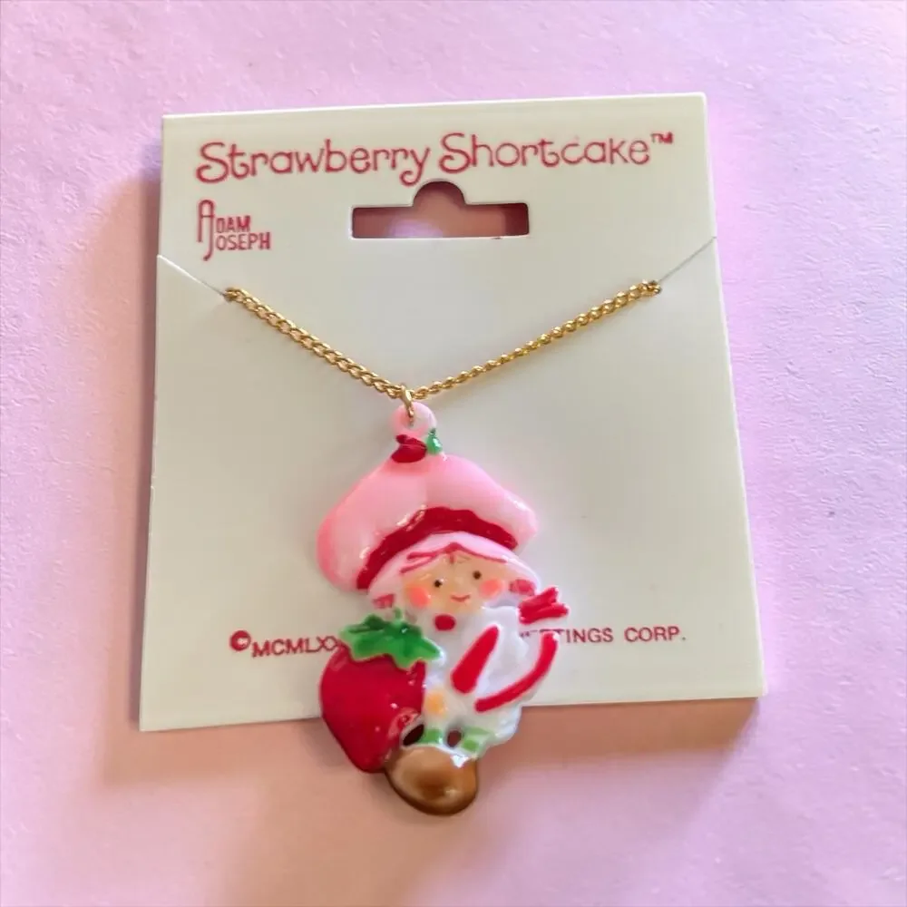 1981 Strawberry Shortcake Necklace NIP Deadstock Adam Joseph Charm USA